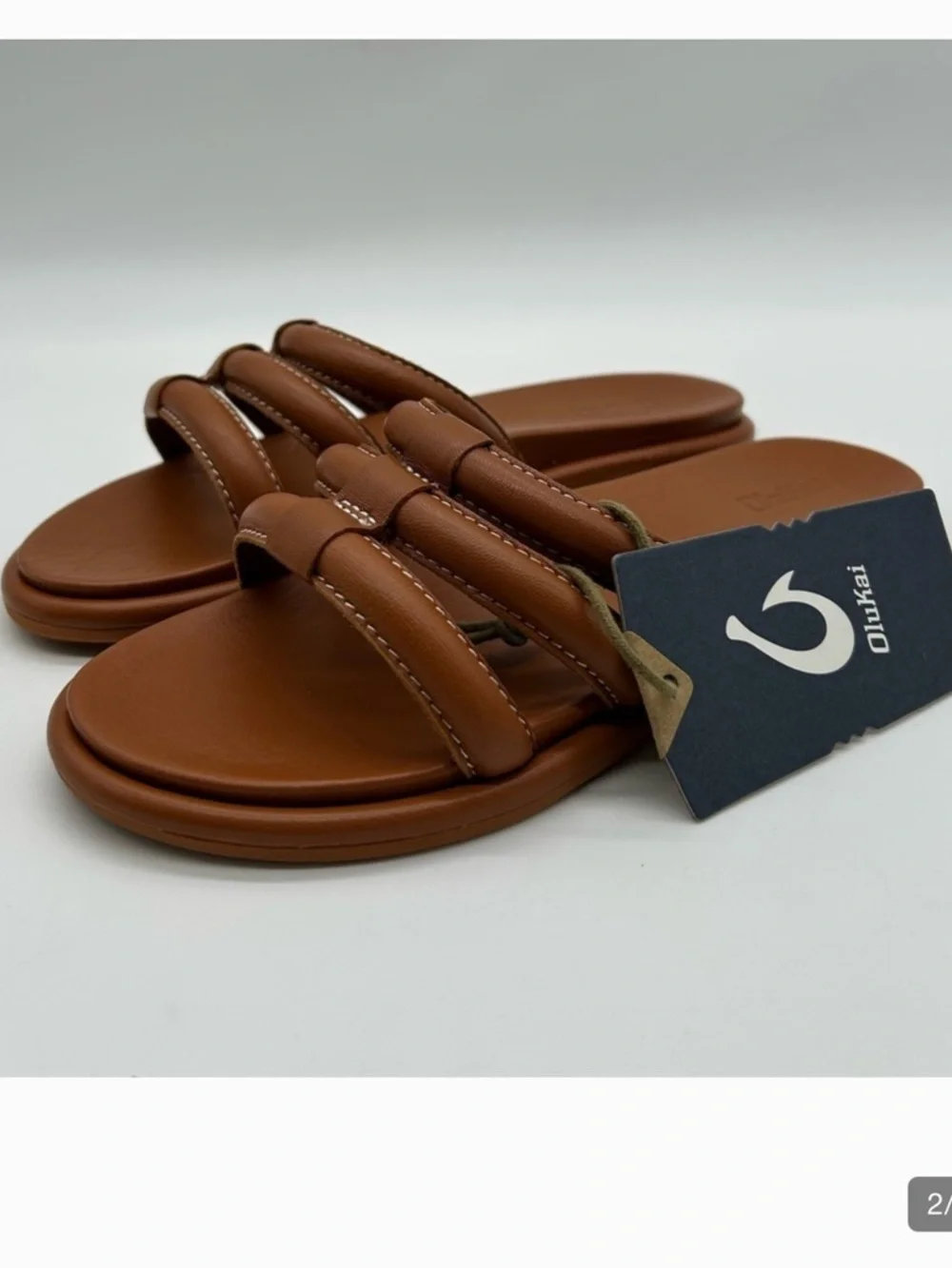 OluKai Women's Tiare Comfort Leather Slide Sandals in Fox Brown Size 10 NWT - Picture 2 of 7